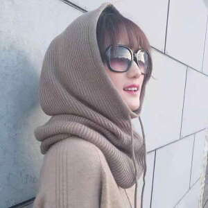 ニット帽 レディース 秋冬 ウール 毛糸 вязаная 帽子 ネックウォーマー 一体型 厚手 暖かい 防寒 カジュアル 無地 紺色 黒 赤 黄色 キャラメル ワインレッド コーヒー色 孔雀色 米白 薄グレ