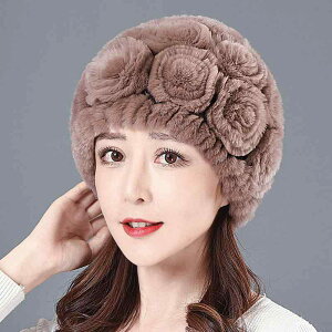 帽子 レディース ファーファー あったか 毛糸 暖かい 防寒 バラ コサージュ かわいい 秋冬 グレー系
