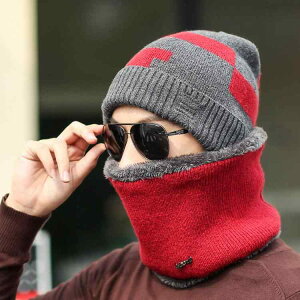ニット帽 メンズ 男性用 秋冬 帽子 ネックウォーマー 2点セット 防寒 暖かい ニットキャップ ビーニー 深グレー 赤 黒 紺色 ライトグレー(x2)
