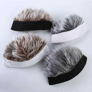 帽子 メンズ 男性用 ウィッグ付き 瓜皮帽子 地主帽 レトロ ヒップホップ風 ブラック 黒 グレー ホワイト ベージュ ニット 保温(x2)