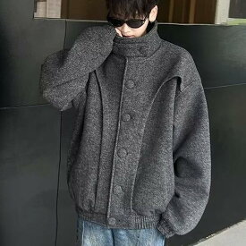 コート メンズ 秋冬 韓国 レトロ ショート丈 ウール アウター 立襟 無地 ゆったりサイズ ドロップショルダー カジュアル