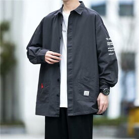 シャツ メンズ 男性用 トップス 長袖 ルーズ ワーク カーディガン グレー カーキ 黄色 黒 緑 白 ポリエステル 春秋