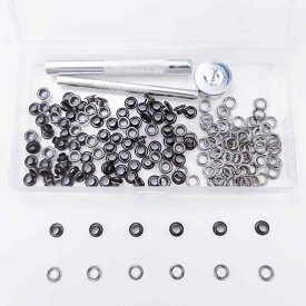工具付きハトメパンチセット 4mm 真鍮製ハトメ 鳩目 穴あけポンチ 黒 銀 金 ブロンズ レザークラフト DIY 服飾 バッグ 靴 テント