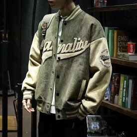 ジャケット メンズ スエード調 野球服 秋冬 アメリカン レトロ アウター 春秋 ゆったり トップス 刺繍 フライトジャケット スタジャン 長袖 緑 黒