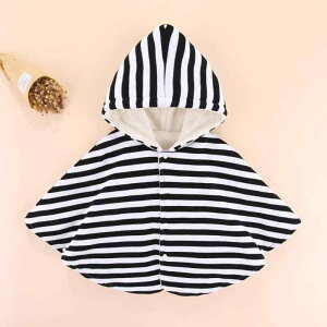 ベビー ポンチョ 女の子 秋冬 アウター 子供 ショール ケープ フード付き 綿製 厚手 ストライプ 赤 紺色 90 100 110(x3)