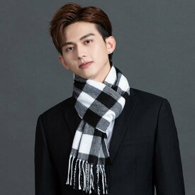 マフラー メンズ 防寒 ストール 秋冬 格子柄 男性用 学生 贈り物 付き ブラック グレー ベージュ レッド ブラウン アクリル ビジネス カジュアル(x2)