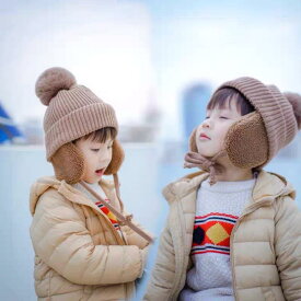 ニット帽 キッズ 秋冬 男の子 女の子 裏起毛 暖かい 帽子 ネックウォーマー セット かわいい 防寒 耳当て付き 黄色 黒 白 ピンク コーヒー(x2)