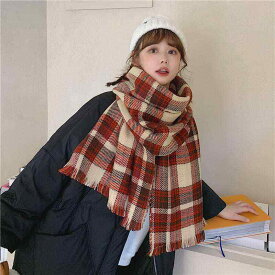 マフラー ストール 秋冬 男性用 女性用 格子柄 チェック柄 防寒 暖か 学生 カップル 普段使い 赤 黒 ポリエステル