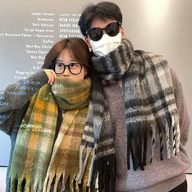 マフラー メンズ レディース チェック柄 モヘア風 厚手 防寒 秋冬 黒 グレー ベージュ プレゼント ギフト 贈り物 あったか 暖かい 学生 カップル 旅行 通勤 通学