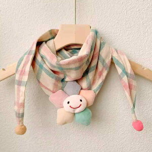 キッズ マフラー 春秋冬 子供用 三角巾 ベビー 保温 タータンチェック 綿(x5)
