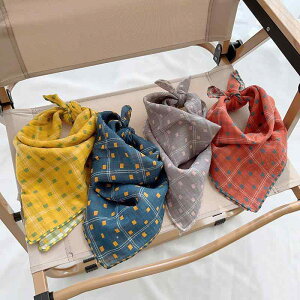 マフラー キッズ 子供用 ベビー 三角巾 春秋 薄手 コットン 正方形 ドット柄 韓国 かわいい 男の子 女の子 青 黄色 グレー 紺色 オレンジ(x2)