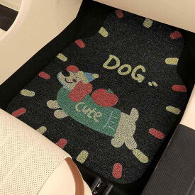 カーマット レディース かわいい カー用品 車内 フロアマット 保護マット 汎用 厚手 ラテックス アップル 犬 猫 ブラック