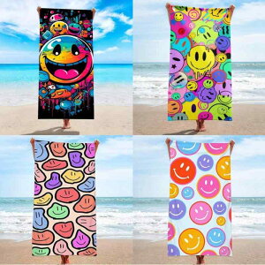 バスタオル ビーチタオル レディース メンズ 男女兼用 落書き スマイル柄 極細繊維 スポーツタオル 水泳 海水浴 速乾 軽量 大判 70*150cm 80*160cm 90*180cm(x2)