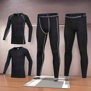 スポーツウェア メンズ 秋冬用 上下セット 裏起毛 暖か 厚手 コンプレッションウェア トレーニングウェア ランニング バスケットボール サッカー ポリエステル ブラック グレー ホワイト