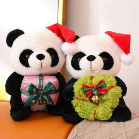 ぬいぐるみ クリスマス パンダ ぬいぐるみ 抱き枕 人形 PP綿 短毛 かわいい ギフト 赤 緑 ストライプ 花輪 棒付きキャンディ ピンク プレゼント
