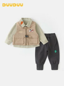子供用セットアップ ベビー 上下セット 春秋 長袖 シャツ パンツ 2点セット 男の子 女の子 幼児 普段着 グリーン グレー カーキ 綿