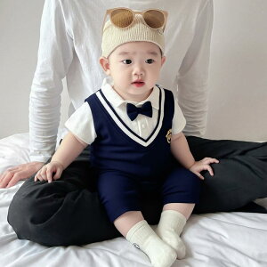 ロンパース ベビー服 男の子 新生児 夏 薄手 コットン 紳士 フォーマル 半袖 カバーオール 出産祝い 誕生日 結婚式 お宮参り 50 60 70 80