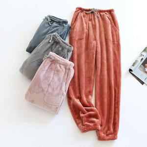 パジャマ レディース メンズ キッズ 親子 秋冬 フランネル ズボン 厚手 サンゴフリース 裾絞り 部屋着 ルームウェア ピンク系 ブルー系 グレー