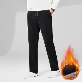 パンツ 男性用 暖か ビジネス カジュアル ストレート 冬 薄手 ミドルエイジ 普段使い ポリエステル ブラック ダークグレー