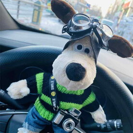 ぬいぐるみ 犬 カー用品 骨格 パイロット 小犬 人形 飛行機 モチーフ 骨組み 23cm カーアクセサリー