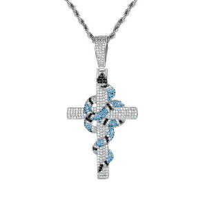 ネックレス メンズ レディース チタン鋼 珊瑚 ヘビ 十字架 ペンダント ストリート ブルー ゴールド シルバー