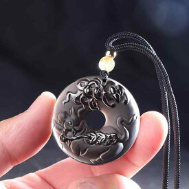 ネックレス メンズ レディース 黒曜石 十二支 お守り ペンダント 金糸 水晶 守護神 干支 虎 開運 ラウンド ビーズチェーン