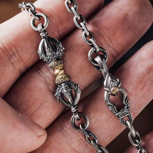 ネックレス メンズ レディース 金剛杵 仏具 お守り ペンダント 泰銀 レトロ エスニック 十字チェーン 菱形 ドロップ 幾何学 新中式 文芸復古 アクセサリー