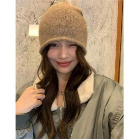 ニット帽 レディース 秋冬 羊毛 混紡 ビーニー キャップ かわいい あったか 防寒 保温 伸縮性 無地 韓国 カジュアル ミラード 咖色 ピンク系 グレー 黒 ブラック(x2)
