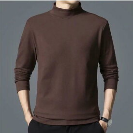 Tシャツ メンズ 男性用 長袖 インナーシャツ 秋冬 半ハイネック 無地 シンプル 普段使い 保温性 ポリエステル トップス カットソー グレー 黒 茶色