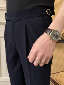 メンズ 西パンツ スラックス 男性用 スリムフィット ビジネス カジュアルパンツ ポリエステル混紡 杏色 ブラック ネイビー 春夏(x2)