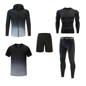 スポーツウェア メンズ 上下セット ランニングウェア トレーニングウェア 男性用 サイクルウェア 速乾性 通気性 吸湿性 ポリエステル 黒 グレー グラデーション