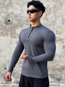 Tシャツ メンズ 男性用 長袖 ハーフジップ プルオーバー スポーツウェア トレーニング ランニングウェア アウトドア ウェア トップス 春秋 ポリエステル 速乾 無地