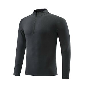 Tシャツ メンズ 男性用 長袖 スポーツウェア 防風 速乾 ハーフジップ カジュアル ランニング ウェア トレーニングウェア グレー ブラック ブルー 無地 秋冬(x2)