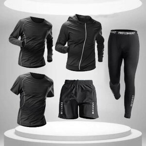 スポーツウェア メンズ トレーニングウェア 上下セット 男性用 タイツ 長袖 速乾性 ポリエステル 吸湿性 ブラック系