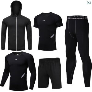 スポーツウェア メンズ 男性用 上下セット 速乾性 伸縮性 コンプレッションウェア トレーニングウェア ランニングウェア ジム アウトドア 長袖 九分丈パンツ 通気性 吸湿性 ブラック