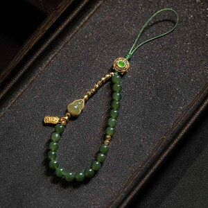 翡翠 シー・ フー ルー 和田 ひょうたん 携帯電話 チェーン ペンダント リスト ストラップ グリーン 豪華 女性用.オシャレ・