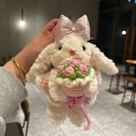 キーホルダー バッグチャーム ウサギ人形 カートゥーン ぬいぐるみ かわいい ピンク パープル レッド ブルー ベージュ レース デニム さくらんぼ いちご クリーム パステルカラー ウェディング パーティ ラッキーアイテム