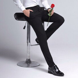 パンツ 男性用 ビジネス カジュアル スラックス 薄手 オールシーズン ストレート 伸縮性 快適 ミドルウエスト グレー ブラック ブルー ポリエステル