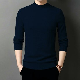 ニット メンズ 男性用 ウール混紡 ハーフハイネック 長袖 トップス スリムフィット プルオーバー 秋物 普段使い 通勤着 花柄 ジャカード編み レッド系 ブルー系(x2)