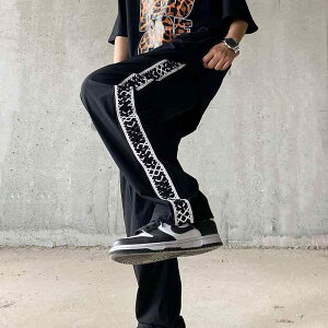 パンツ メンズ 男性用 ストリート系 運動パンツ ジャージ ズボン 高伸縮 ブラック 黒 春 直筒型 ゆったり ルーズフィット カジュアルパンツ ヒップホップ ペアルック