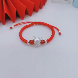 ブレスレット レディース メンズ シルバー990 干支 ウサギ ヘビ 辰 竜 龍 ネズミ 牛 トラ うし 寅 虎 巳 午 馬 ヒツジ 猿 サル 鶏 酉 狗 犬 イヌ 猪 かわいい 赤紐 子供