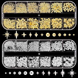 ネイルパーツ 星 十字 星型 メタルパーツ ネイルスタッズ ゴールド シルバー 鋼球 丸型 リベット 12格 姫系 爆閃 シンプル 風 スイート インスタ風 星空 月 ドロップ