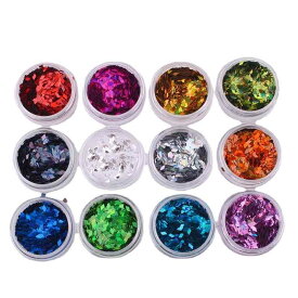 ネイルパーツ グリッター ラメ ホログラム セット キラキラ 菱形 星 ハート 梅 蝶 バタフライ 12色 大容量 アート セルフネイル デコレーション