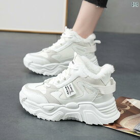 スニーカー レディース 厚底 ハイカット 秋冬 女性用 ラウンドトゥ 紐靴 運動靴 カジュアル シューズ 暖かい 防寒 白 黒 茶色