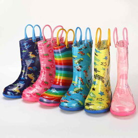 雨靴 キッズ 子供 男女兼用 高筒 レインブーツ 中大童 花柄 切り替え 18cm 19cm 20cm 21cm 22cm 23cm