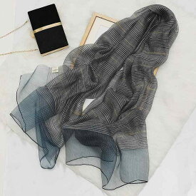 ストール レディース 春夏 ショール シルク ウール 格子柄 大判 薄手 冷房対策 日焼け止め 紫外線対策 カーキ色 レッド ブラック 紺色1
