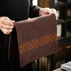 茶席 禅意 刺繡 テーブルクロス 茶道具 帆布 コーヒー色1