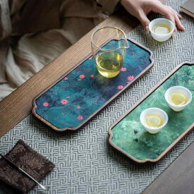 茶托 茶盤 茶席 木製 南米胡桃木 中式 禅意 茶道具 ティーマット ポットマット 花柄 竹柄