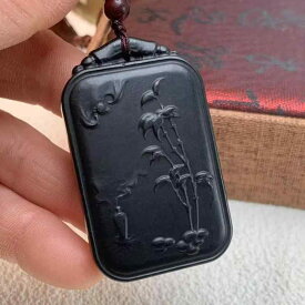 ネックレス メンズ 和田玉 墨玉 竹模様 ペンダント 石 お守り アクセサリー 男性用 文芸復古 チャーム ラッキーアイテム