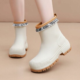 雨靴 レディース レインシューズ 中筒 防水 滑り止め 婦人 長靴 ラバーシューズ 晴雨兼用 カジュアル 普段使い 黒 白 灰色 茶色